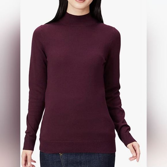 Amazon Essentials 100% Cotton Rolled Mock Neck Burgundy Sweater New W/Tags Sz.M - Picture 1 of 12